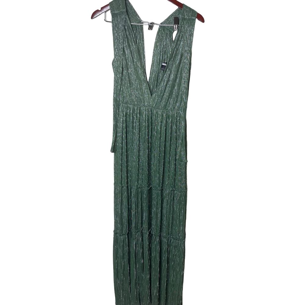 Sabina Musáyev Helena Green Metallic Tiered Maxi Dress Basic Womens L